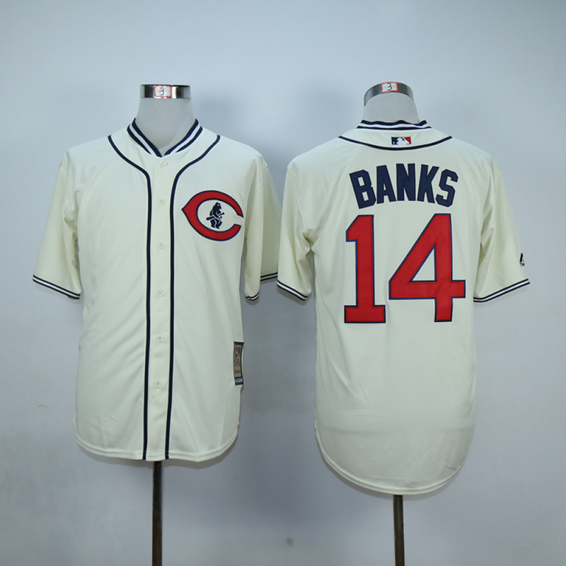 Men Chicago Cubs 14 Banks Cream Throwback 1929 MLB Jerseys